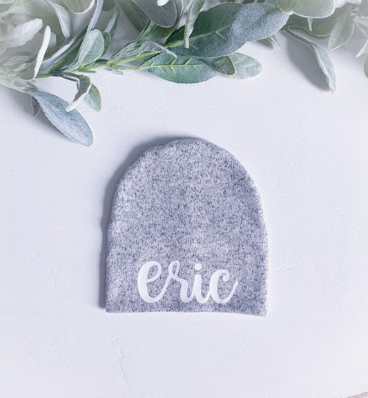 Personalized Grey sweater slouchy hat/ Newborn coming home hat/ Hospital hat