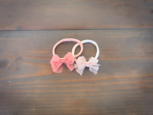 Bow headband set - Pink chiffon bow set/ Newborn headband/ baby girl headband