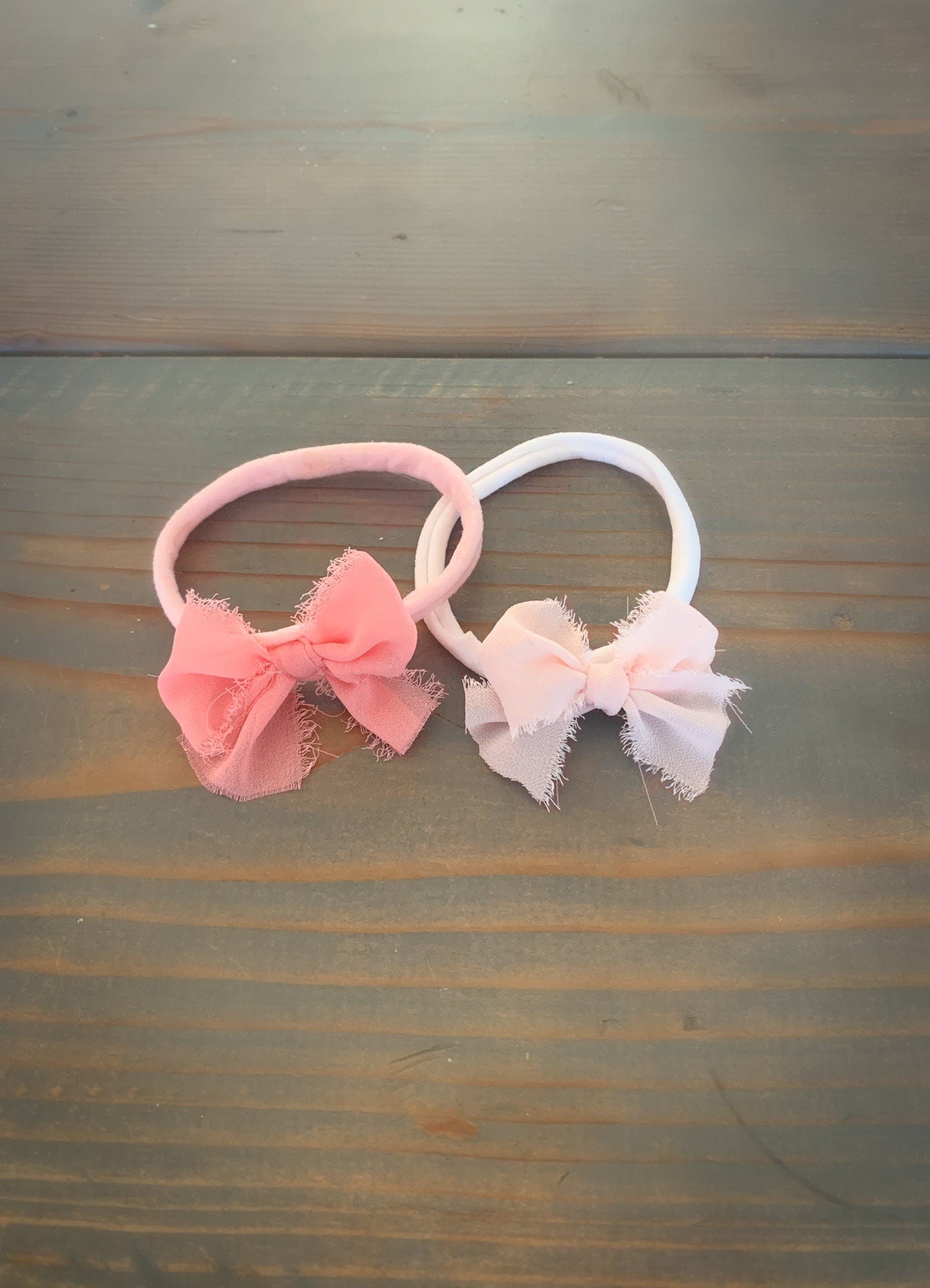 Bow headband set - Pink chiffon bow set/ Newborn headband/ baby girl headband