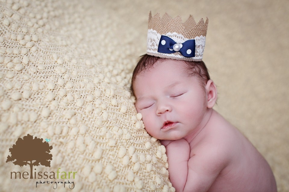 Navy and white poka dot Mini Crowns/ Boy and girl crowns/ Newborn Photo prop/ baby crown