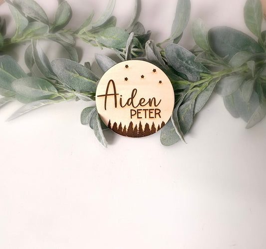 Newborn Name Announcement Sign - Trees & Stars / Baby Name Announcement sign/ Hospital Name sign/ Newborn photo prop