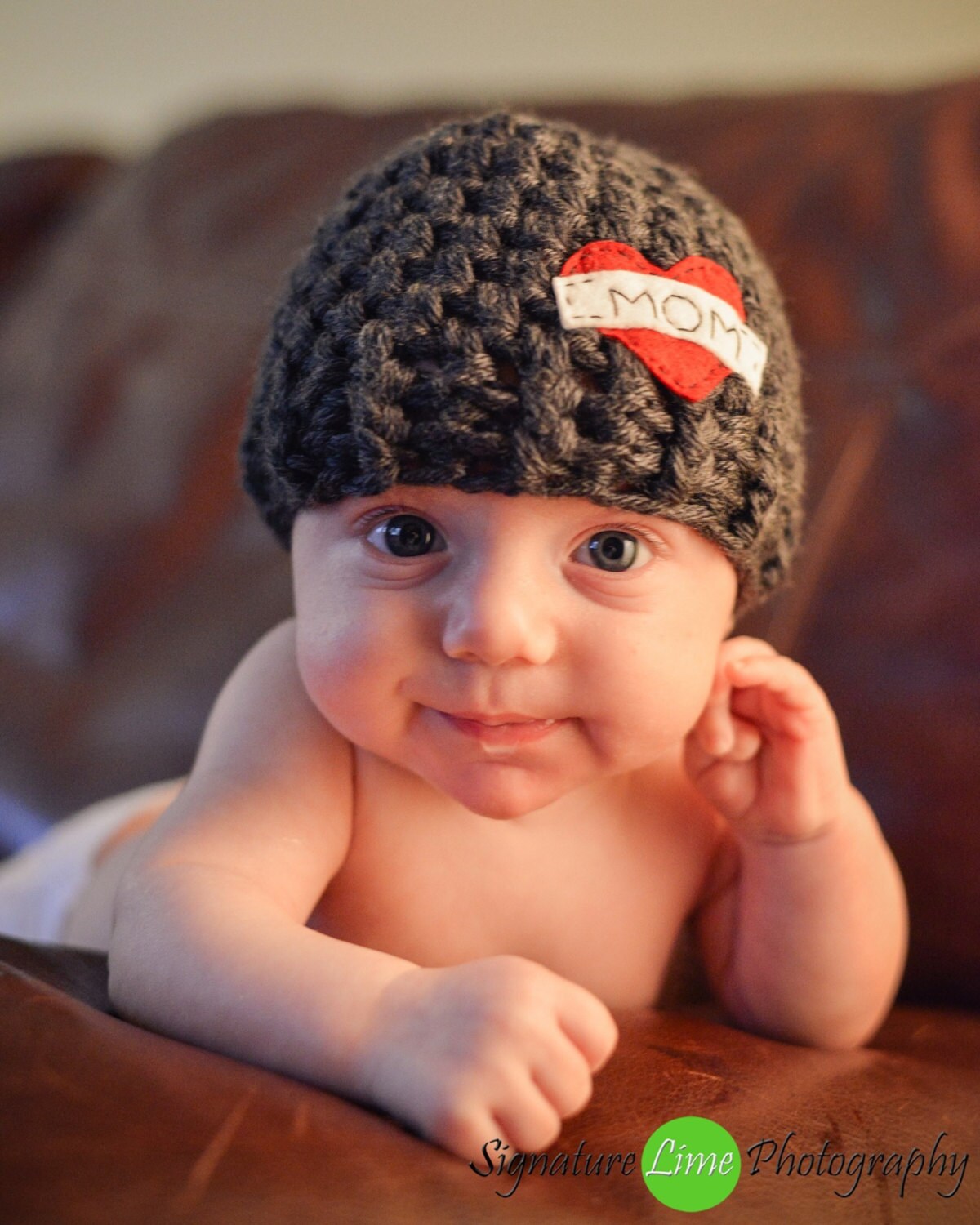 baby boy hat -Dark gray "Mom" hat/ newborn hat/