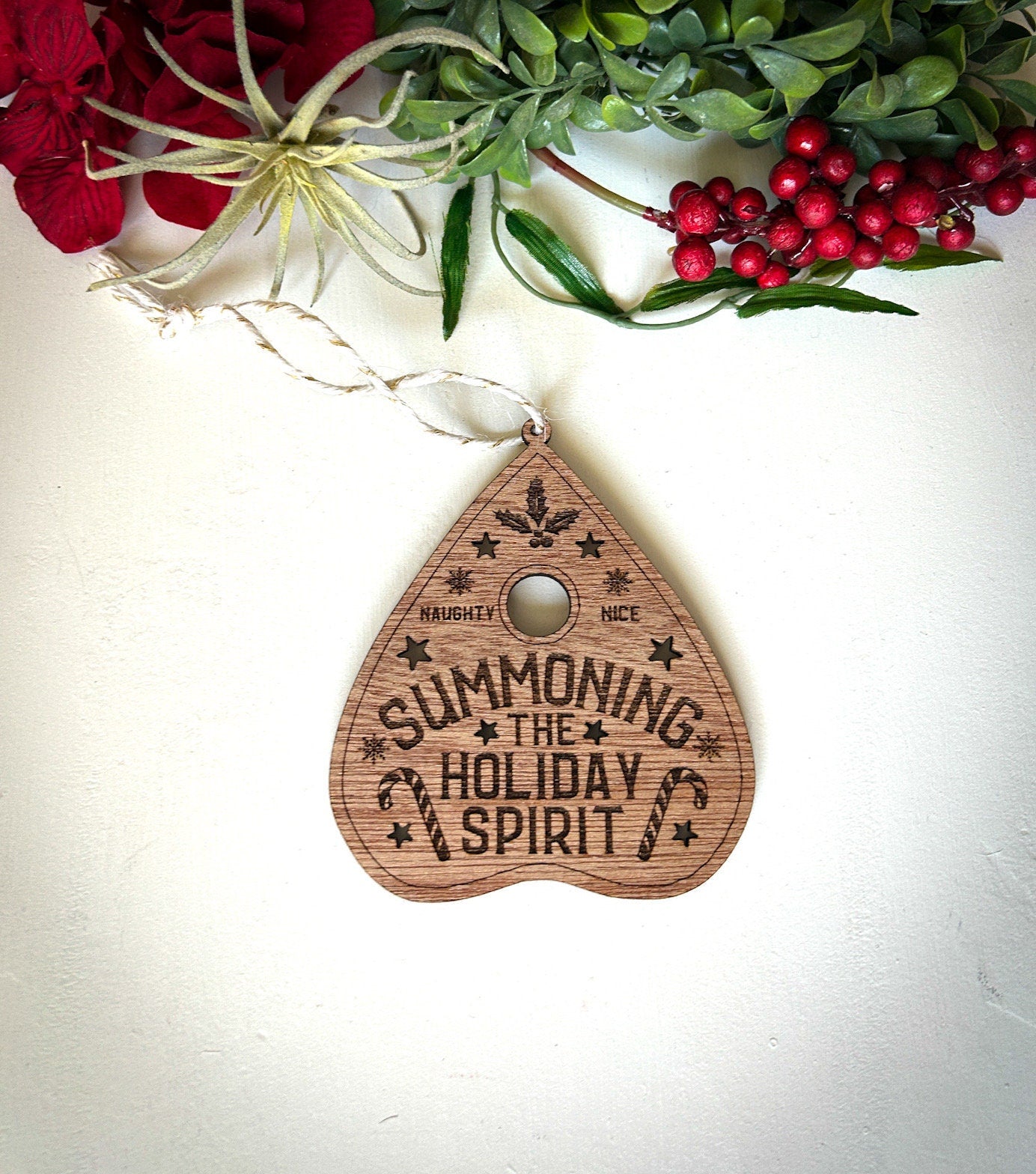 Christmas Ornament- Ouija Christmas ornament/ Summoning the Christmas spirit ornament/ Wooden ornament